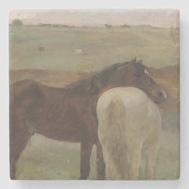 Pferde auf Wiese, Ölgemälde, Edgar Degas Steinuntersetzer (Vorderseite)