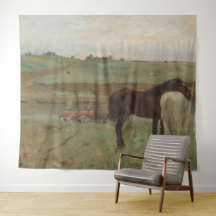 Pferde auf Wiese, Ölgemälde, Edgar Degas Wandteppich