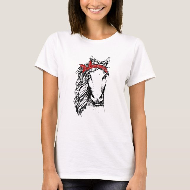 Pferde Bandana T Shirt für Reiten Reiten L (Vorderseite)