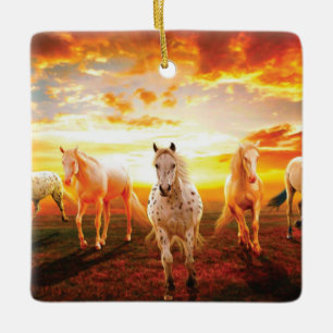 Pferde bei Sonnenuntergang Kissen Keramikornament