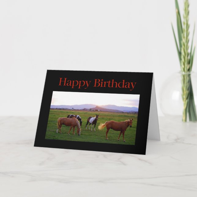 Pferde bei Sunset Happy Birthday Karte (Vorderseite)