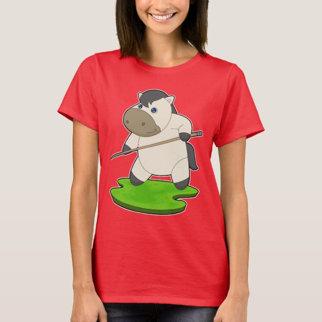 Pferde Billiard Queue T-Shirt (Vorderseite)