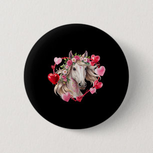Pferde Blumen Herzen Frohen Valentinstag Reitsport Button