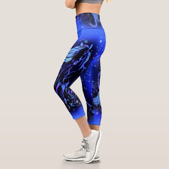 Pferde Capri Leggings laufen in blauer Sternennach (Links)