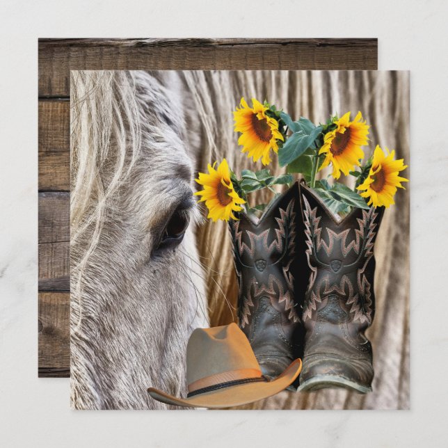 Pferde Cowboy Boots Cowboy Hat Barn Board Blume (Vorne/Hinten)