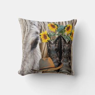 Pferde Cowboy Boots Cowboy Hat Sonnenblumen Kissen