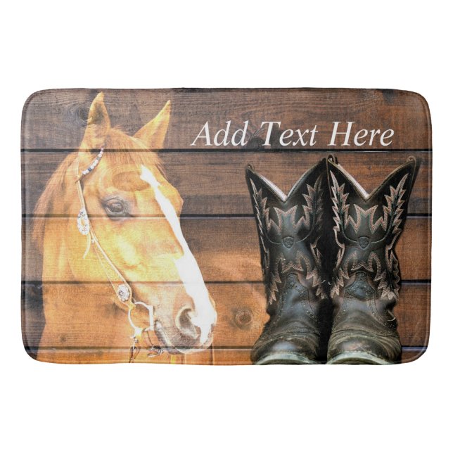 Pferde Cowboy Boots Rustic Barn Board Badematte (Vorderseite)
