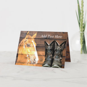 Pferde Cowboy Boots Rustic Barn Board Dankeskarte