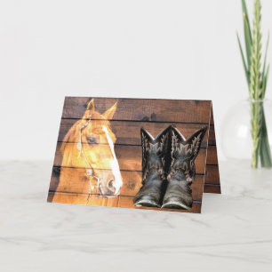 Pferde Cowboy Boots Rustic Barn Board Dankeskarte