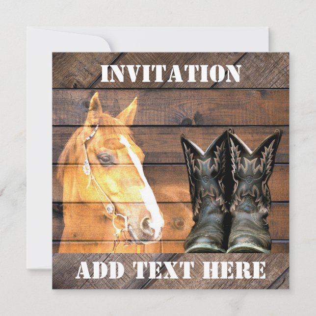 Pferde Cowboy Boots Rustic Barn Board Einladung (Vorderseite)