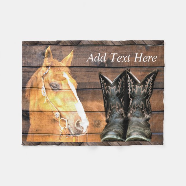 Pferde Cowboy Boots Rustic Barn Board Fleecedecke (Vorderseite (Horizontal))