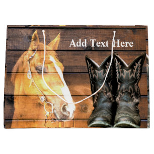 Pferde Cowboy Boots Rustic Barn Board Große Geschenktüte