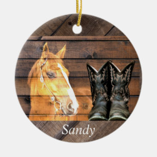 Pferde Cowboy Boots Rustic Barn Board Keramik Ornament