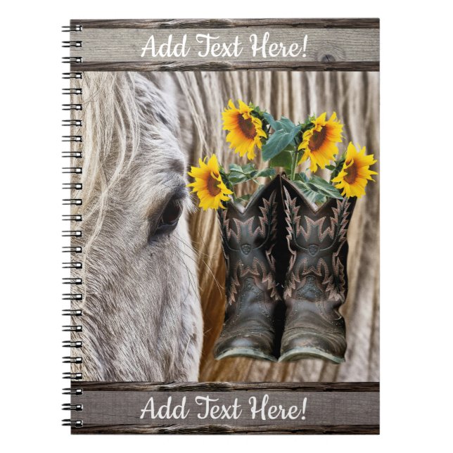 Pferde Cowboy Boots Sonnenblumen Barn Board Notizblock (Vorderseite)