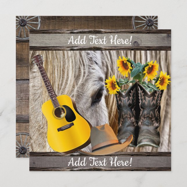 Pferde Cowboy Boots Sonnenblumen Gitarre Cowboy Ha Dankeskarte (Vorne/Hinten)
