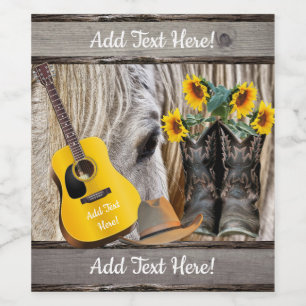 Pferde Cowboy Boots Sonnenblumen Gitarre Cowboy Ha Weinetikett