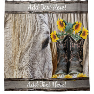 Pferde Cowboy Boots Sunflowers Daisies Duschvorhang