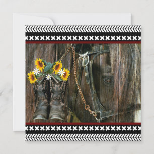 Pferde Cowboy Boots Sunflowers Rustic Barn Board Dankeskarte