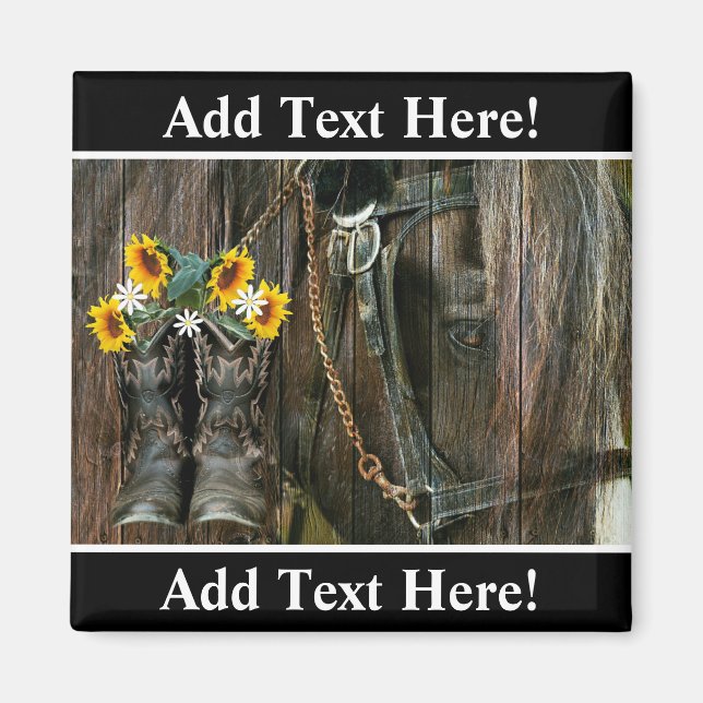 Pferde Cowboy Boots Sunflowers Rustic Barn Board Magnet (Vorne)