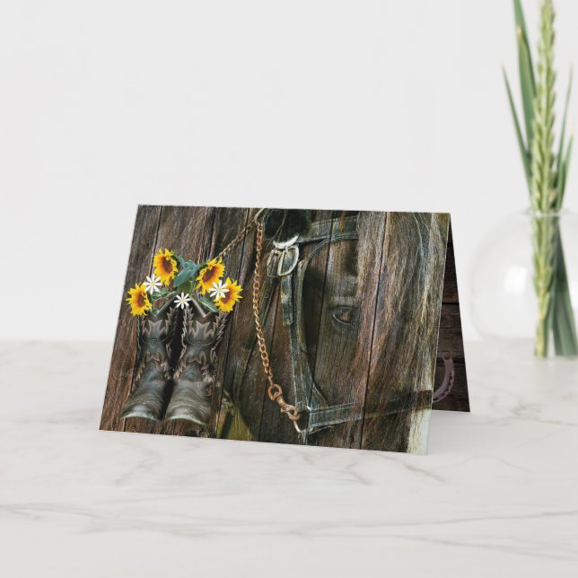 Pferde Cowboy Boots Sunflowers Rustic Barn Board N (Vorderseite)