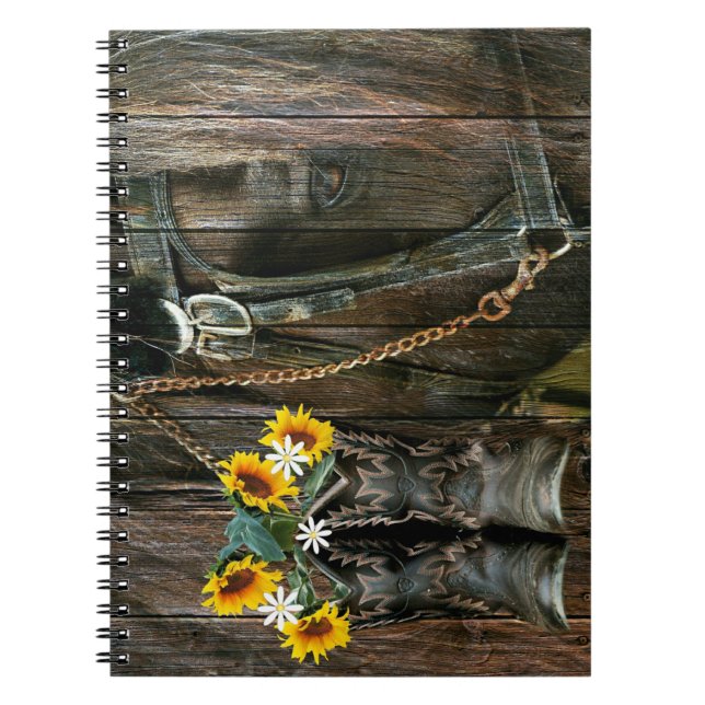 Pferde Cowboy Boots Sunflowers Rustic Barn Board Notizblock (Vorderseite)