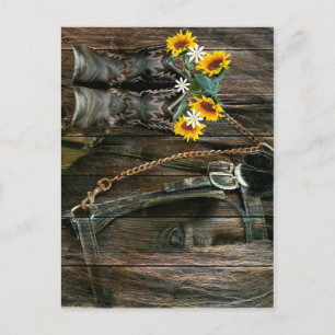Pferde Cowboy Boots Sunflowers Rustic Barn Board Postkarte