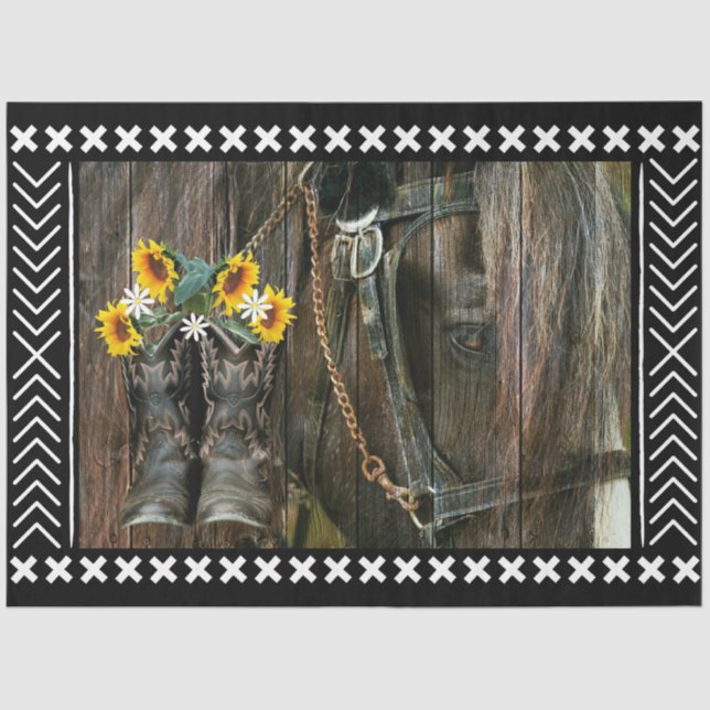 Pferde Cowboy Boots Sunflowers Rustic Barn Board Seidenpapier (Vorderseite)