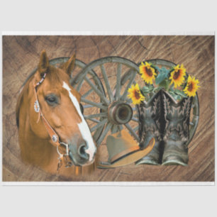 Pferde Cowboy Boots Wagon Wheel Sonnenblumen Weste Seidenpapier
