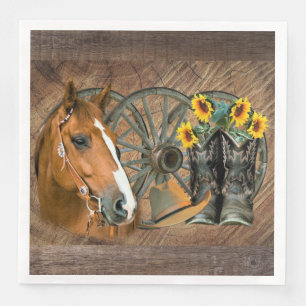 Pferde Cowboy Boots Wagon Wheel Sonnenblumen Weste Serviette