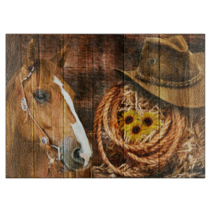 Pferde Cowboy Hat Lasso Sonnenblume Rustikales Bar Schneidebrett
