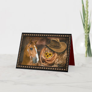 Pferde Cowboy Hat Lasso Western Sonnenblumen Karte