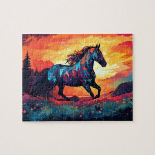 Pferde, die auf Abstrakten Kunstpferden laufen Puzzle