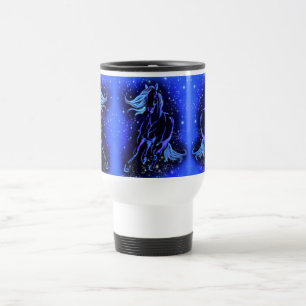 Pferde, die bei Blue Starry Night Travel Mug Gesch Reisebecher