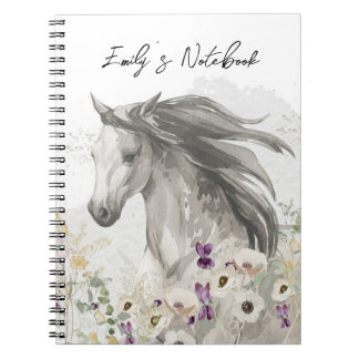 Pferde, die im Blume Field Notebook laufen Notizblock