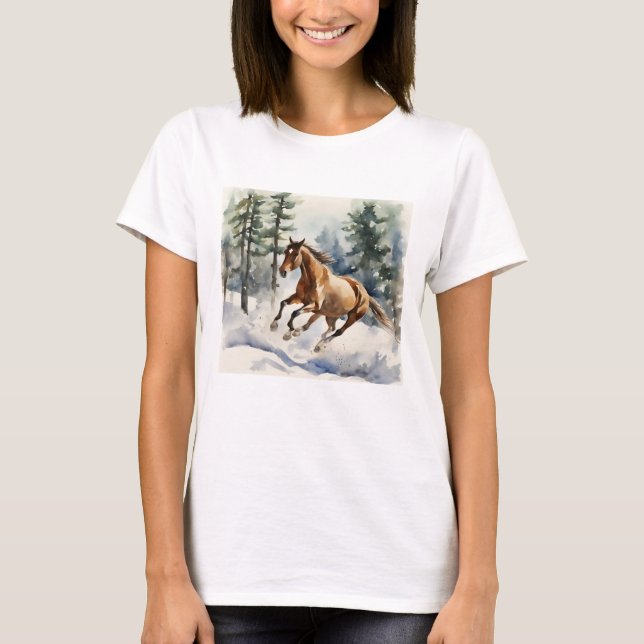 Pferde, die im Schnee-T - Shirt laufen (Vorderseite)