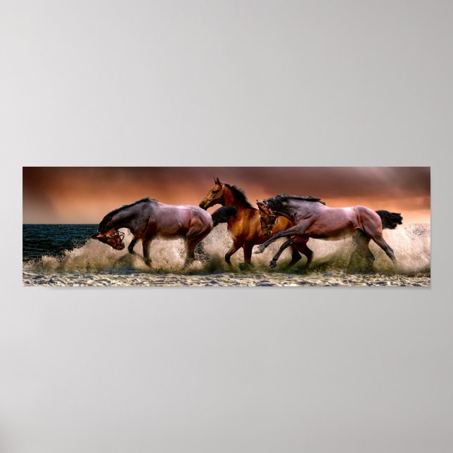 Pferde, die im Surf laufen Poster (Vorne)