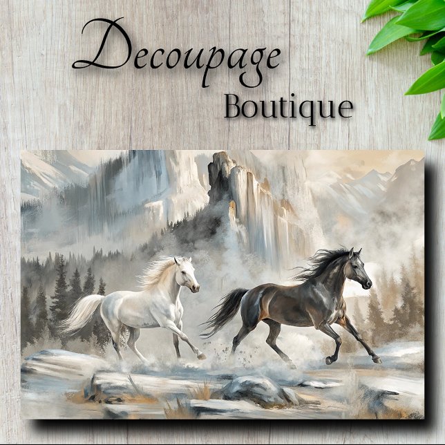 Pferde galoppieren durch den Nebelwald Seidenpapier (Horses Galloping Through Mountain Mist Decoupage Tissue Paper)