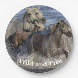 Pferde galoppieren im Wasser Pappteller