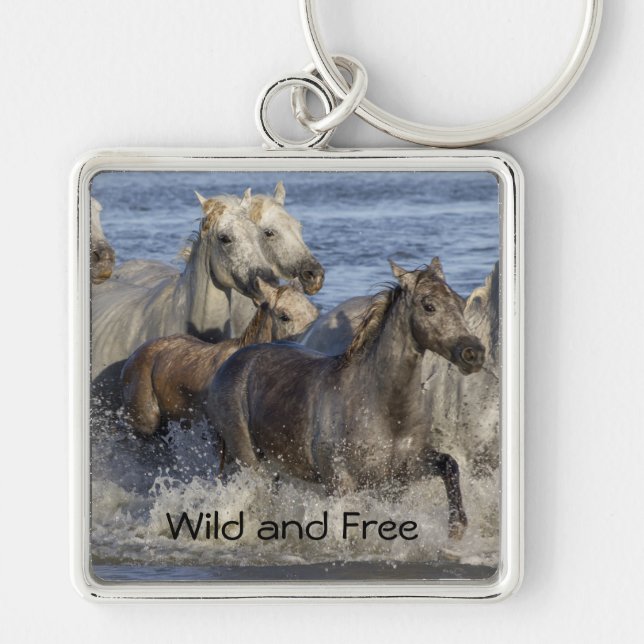 Pferde galoppieren im Wasser Schlüsselanhänger (Vorne)