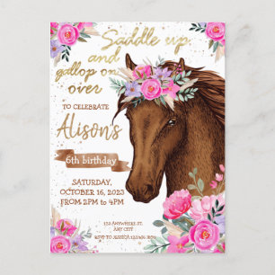 Pferde Geburtstagsparty Editable Horse Cowgirl Postkarte