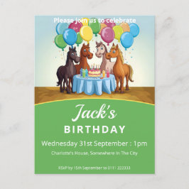 Pferde Geburtstagsparty Einladungspostkarte