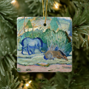 Pferde grasen von Franz Marc, Vintage Fine Art Keramikornament