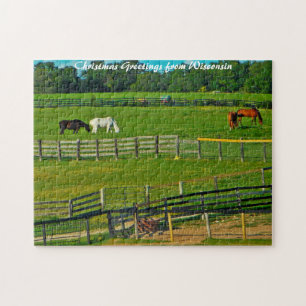 Pferde grasen Wisconsin.Weihnachtsgrüße Puzzle