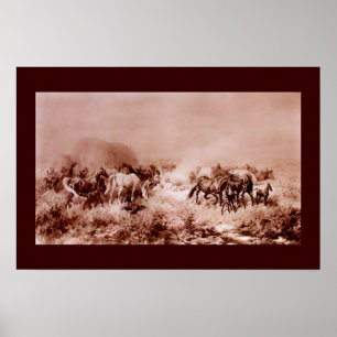 PFERDE GRAZIEREN Antiquitätenbraun, Sepia Poster