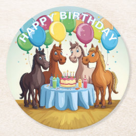 Pferde Happy Birthday Runder Pappuntersetzer