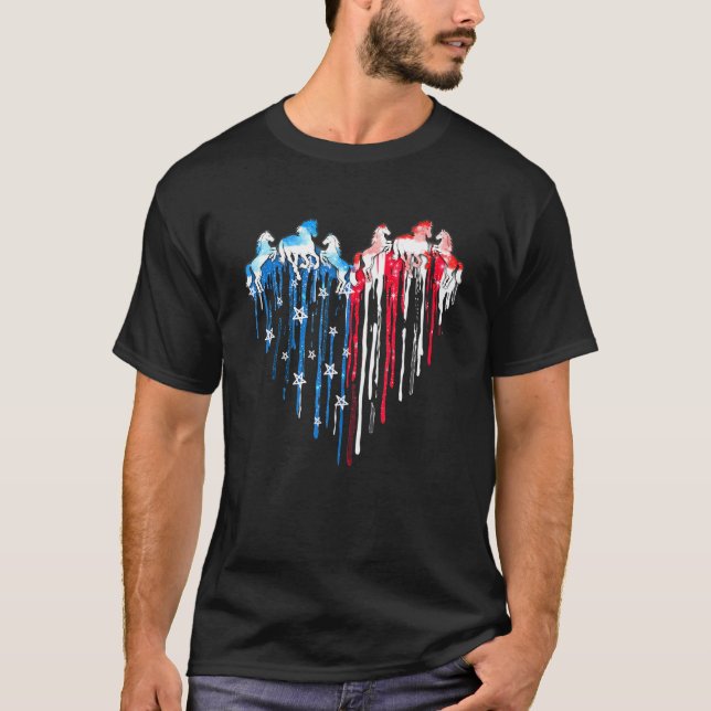 Pferde Heart American Flag 4. Juli Patriotic H T-Shirt (Vorderseite)