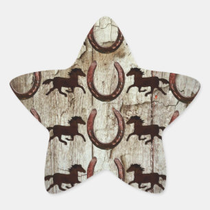 Pferde Horseshos auf Barnholz Cowboy Geschenke Stern-Aufkleber