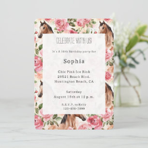 Pferde Hübsch Rosa Rosen Blumengeburt Einladung
