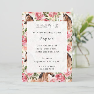 Pferde Hübsch Rosa Rosen Blumengeburt Einladung