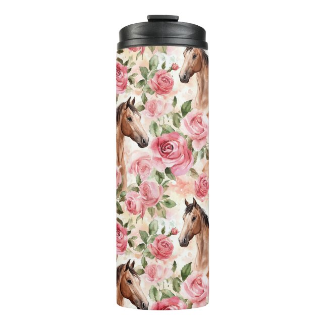 Pferde Hübsch Rosa Rosen Thermosbecher (Vorderseite)
